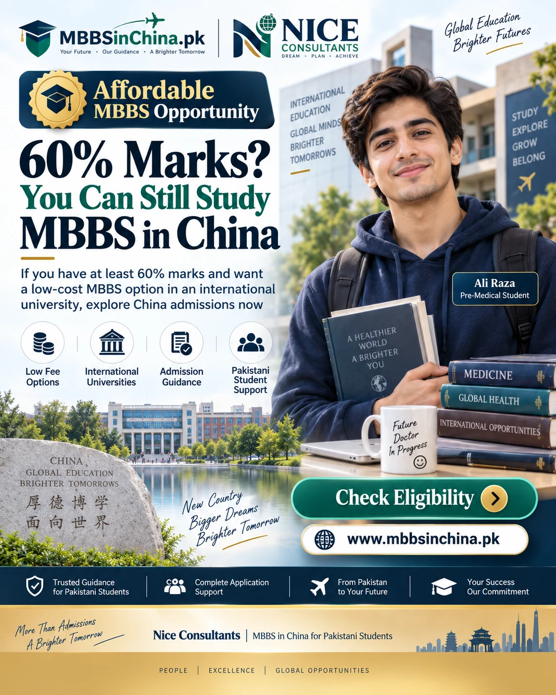 Affordable MBBS in China options for students with 60 percent marks