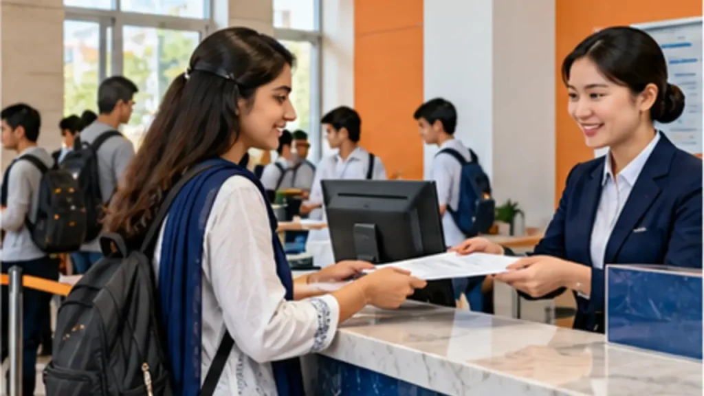 Student at a Chinese university finance counter
