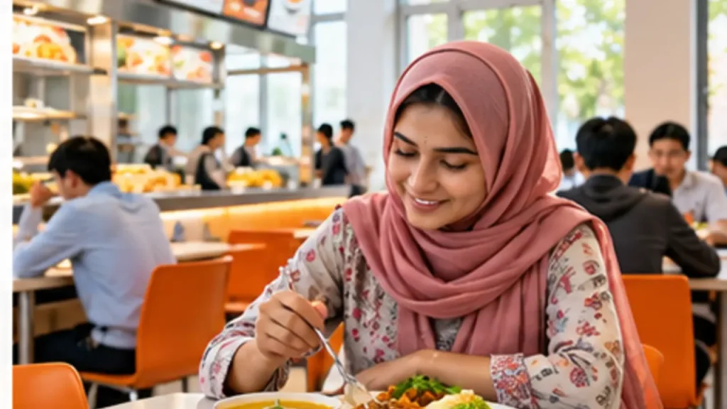 Pakistani student budgeting cafeteria meals in China
