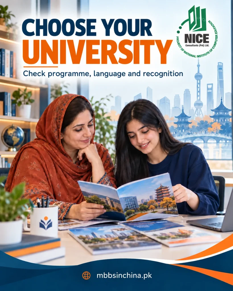 NICE university choice poster showing a mother and daughter reviewing study options