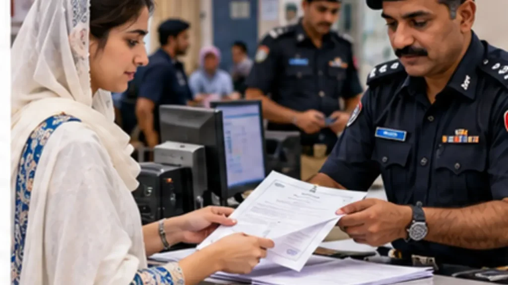 Applicant collecting a police character certificate