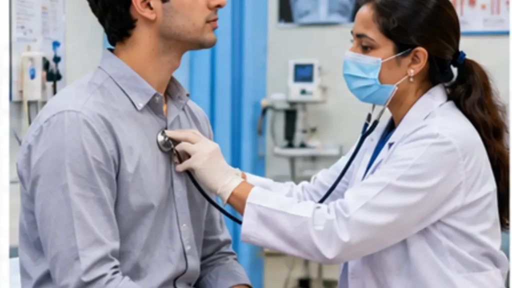 Student completing an admission medical examination