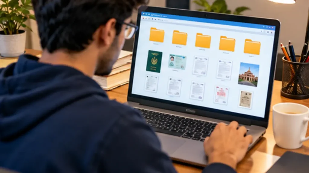 Student organising secure digital admission files