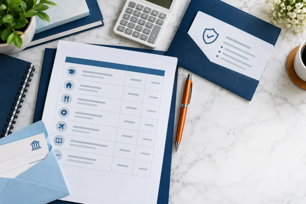 Illustration: Calculator and itemised fee and refund folders