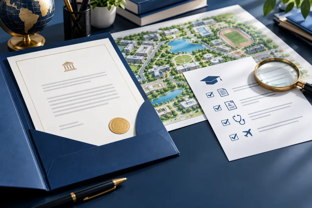 Illustration: Programme offer, campus diagram and qualification checklist