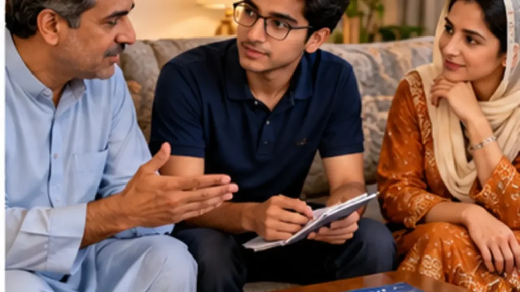 Family discussing an MBBS in China application timeline
