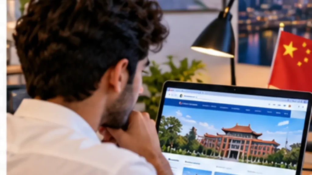 Student reviewing an official Chinese university website