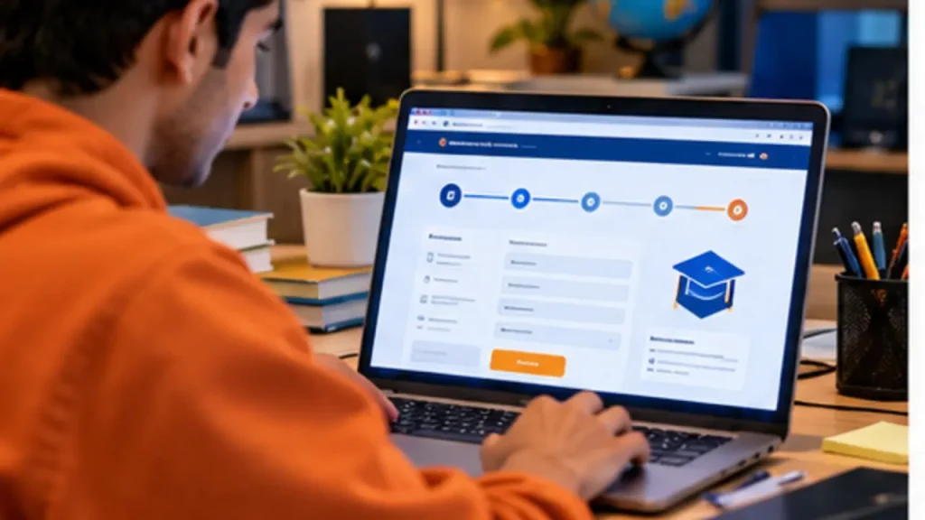 Student completing an online university application