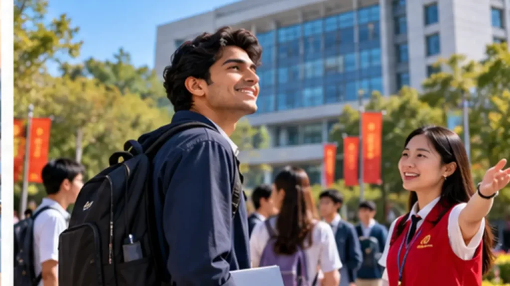 International student arriving for university orientation in China